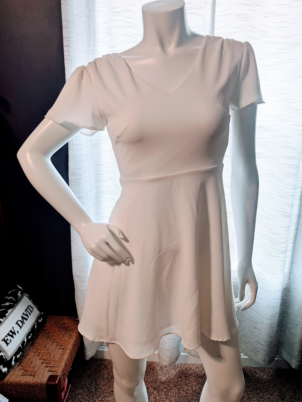 Altar'd State White V-Neck Short Sleeve Mini  Dress